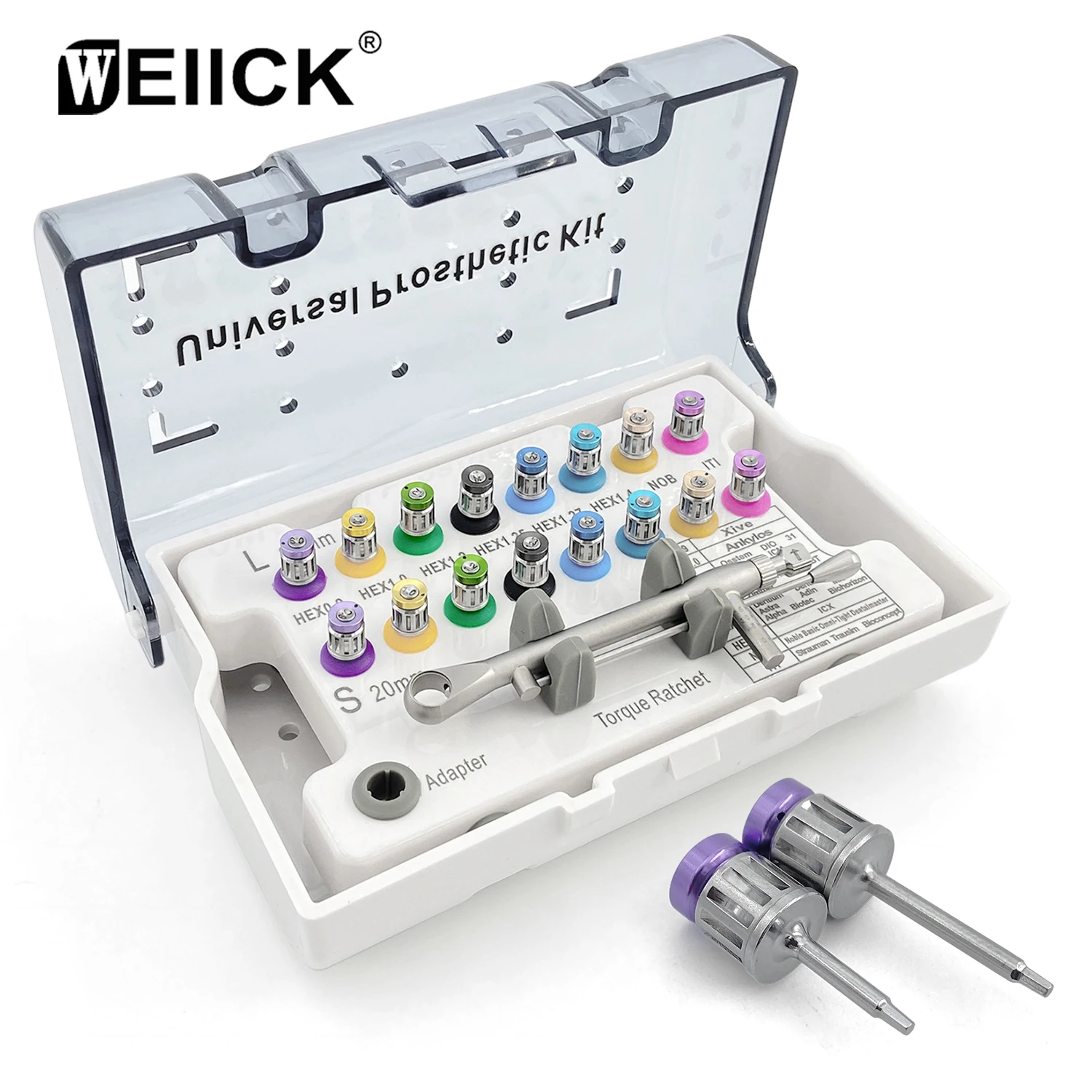 WellCK Dental Implant Screw Driver Torque Wrench Ratchet 10-70NCM with 16Pcs Screw Driver Universal Restoration Tools Kit