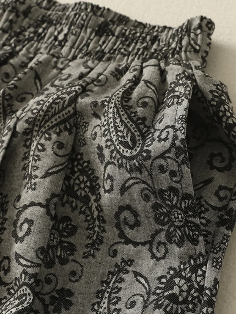 레트로 슬레 디지털 프린트 코튼 린넨 하렘 바지 여성 여름 편안한 얇은 하이 웨이스트 슬리밍 캐주얼 스트레이트 레그 팬츠