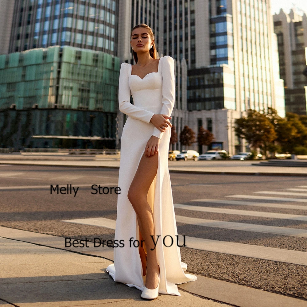 

Свадебные платья из джерси с боковым разрезом, свадебные платья без бретелек, со шлейфом и длинным рукавом, новый Vestido De Novia, современный новый халат De Summer