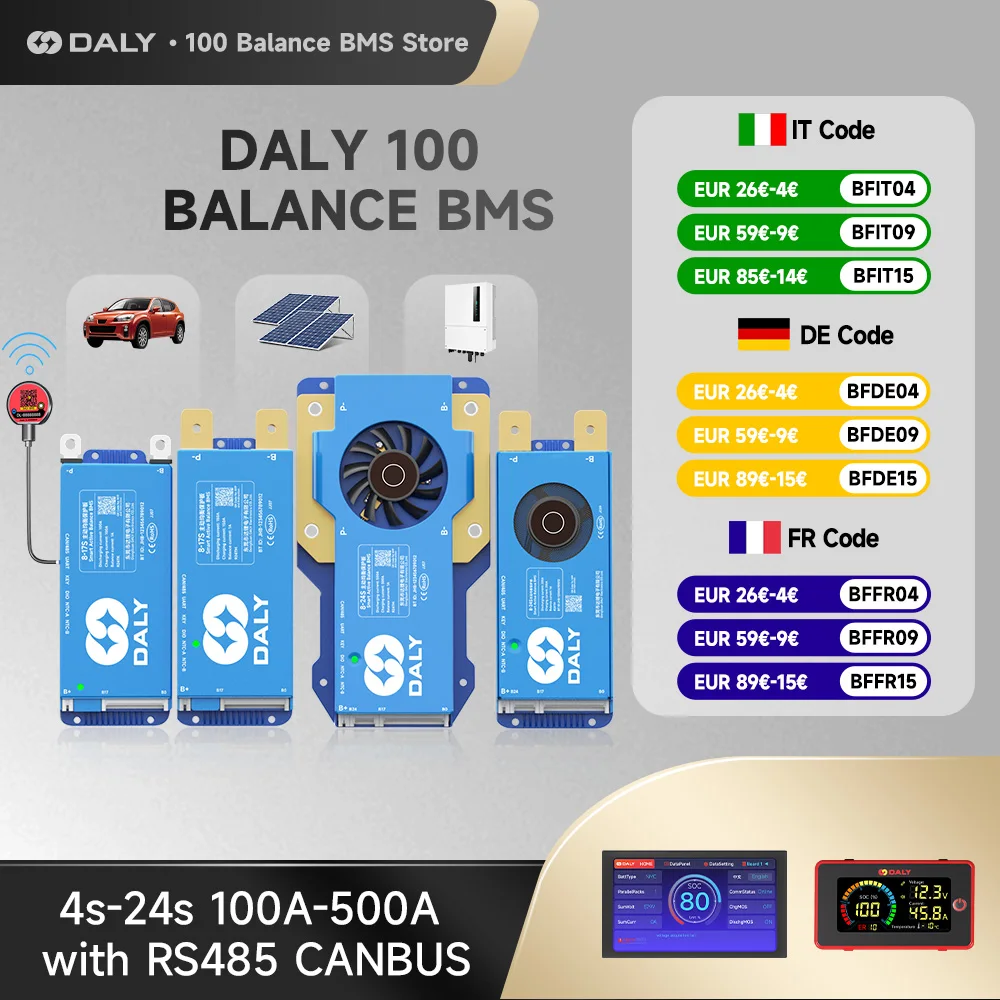 DALY 100 BMS Lifepo4 4S 7S 8S 10S 16S 17S 24S 60A 100A 150A 300A BMS Active Balancer บลูทูธในตัว WIFI RS485CANBUS