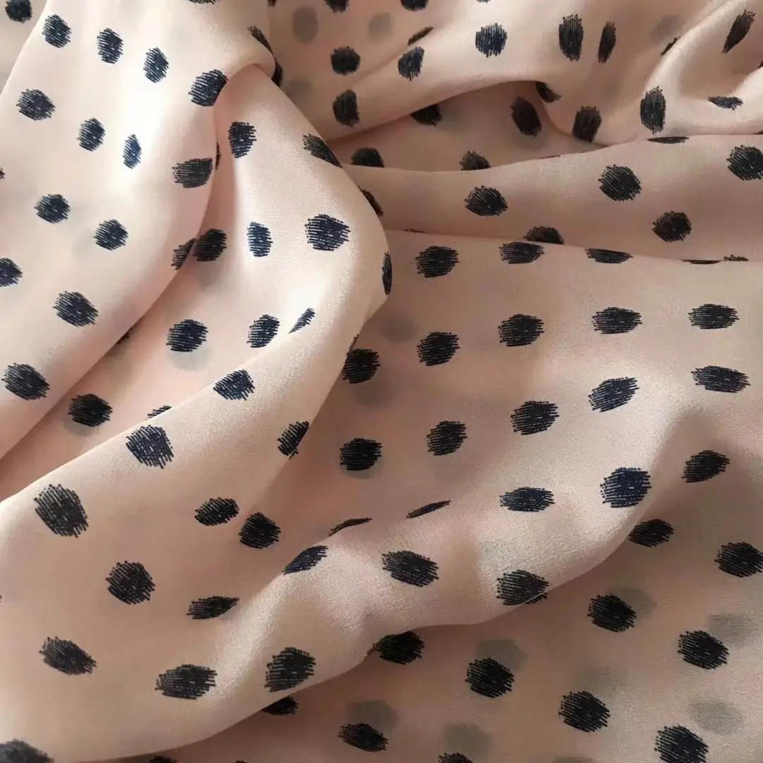 1 meter 100% Mulberry Silk 15 momme Crepe Silk Fabric Pink Dots Printed 138cm 54\