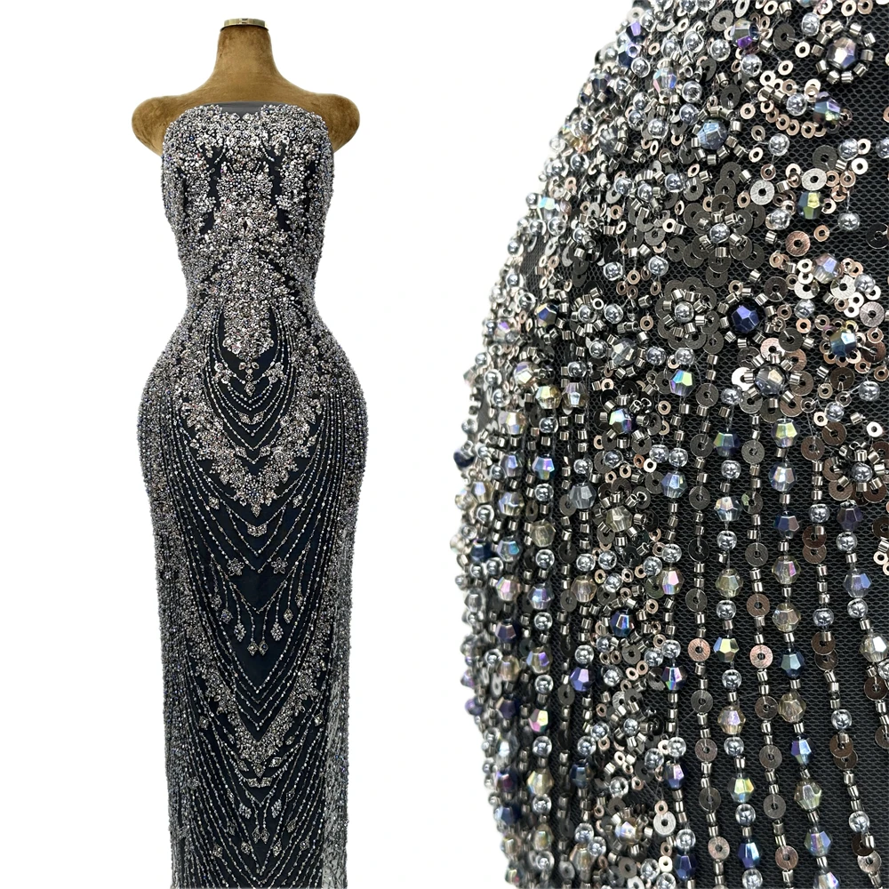

1yards High Quality African Sequins Beaded Lace Fabric 2026 French Nigerian Embroidery for Wedding Sewing Material