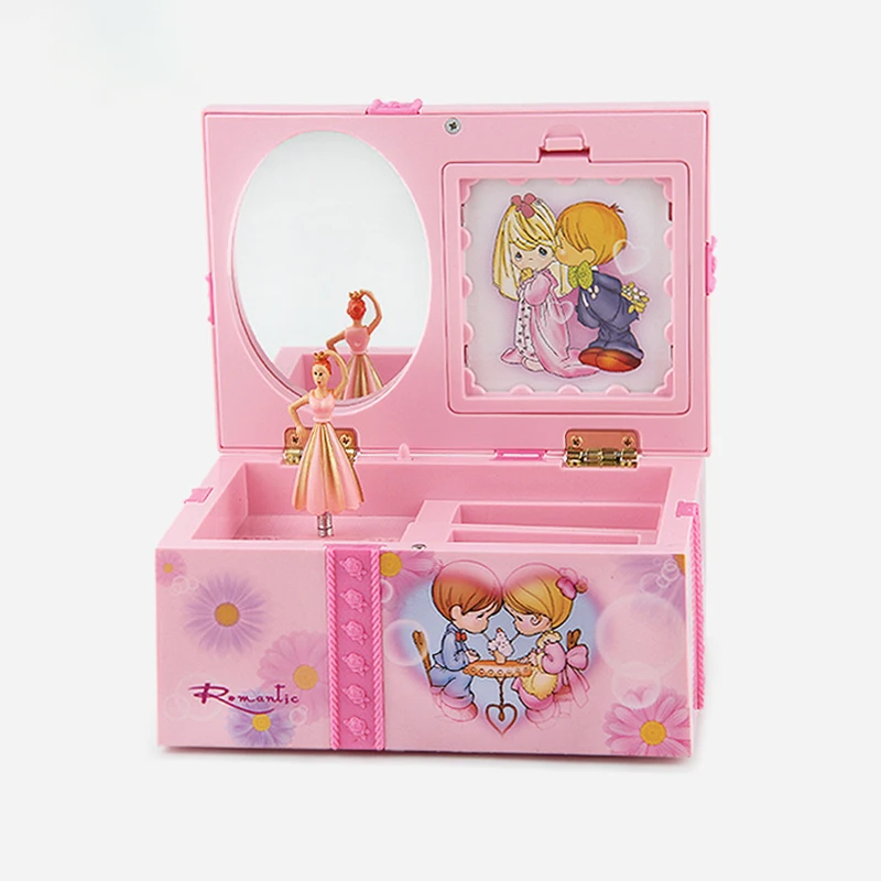 1Pcs Creative With Cosmetic Mirror Rotating Ballet Music Box Girls Kids Fun Music Box Jewellery Box Children Toy Birthday Gift