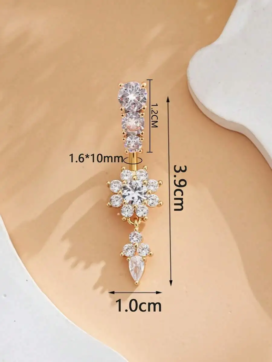 

Copper Micro-Inlaid Zirconia Navel Ring Stainless Steel Belly Piercing Jewelry For Women Daily Wear