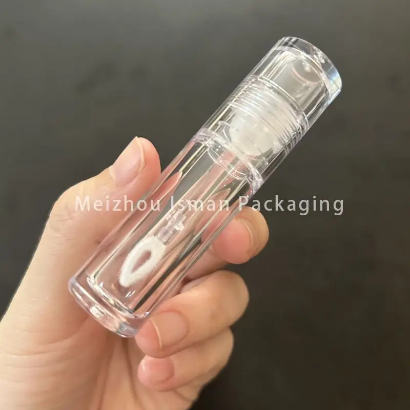 50Pcs all clear crystal lip gloss packaging refillable empty round lipgloss wand tubes with heart brush applicator 3ml