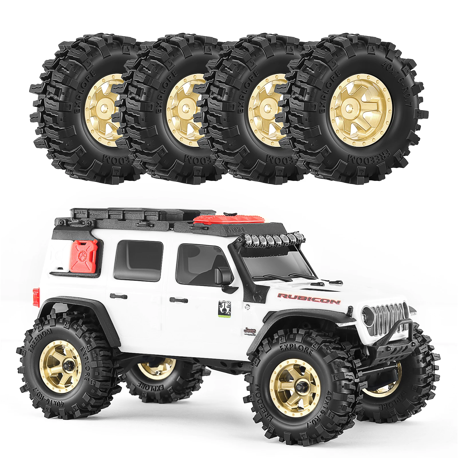 4Pcs Heavy‑Duty Brass Beadlock Wheel Rim & Rubber Tire, 0.7 inch for 1/30 Axial SCX30 1/32 Ascent‑32 RC Off‑Road Crawler
