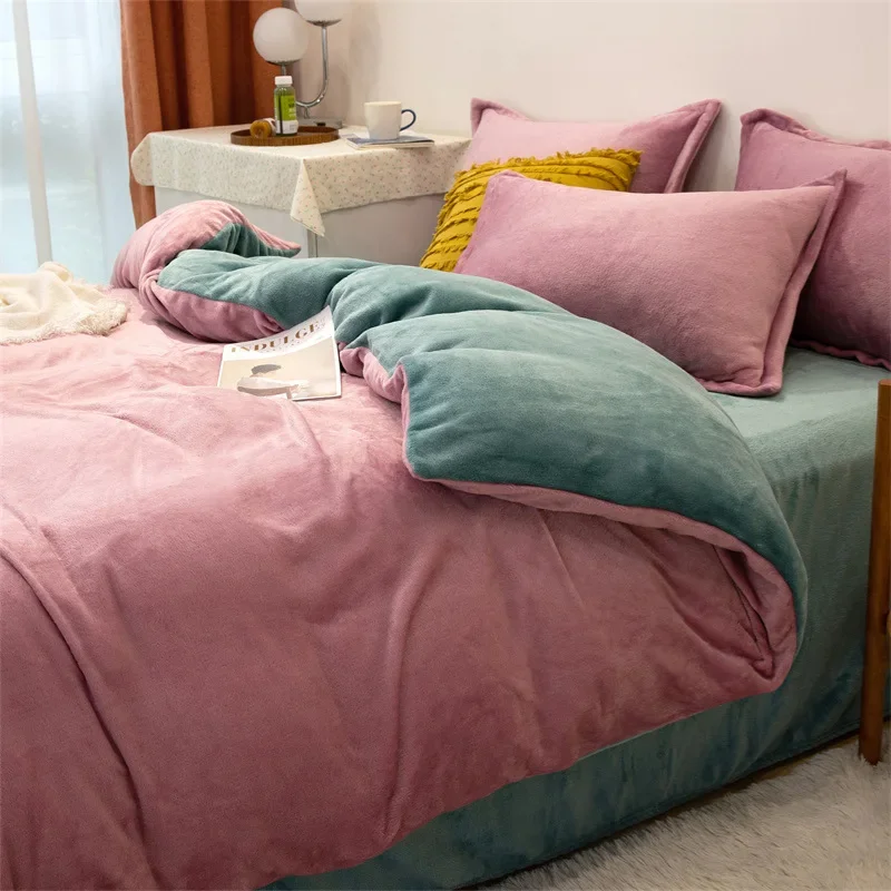 Ultra-thick Flannel Fleece King Size Bedding Set for Winter Warm Flocked Queen Duvet Cover Set Single Double Plush Bedding Sets