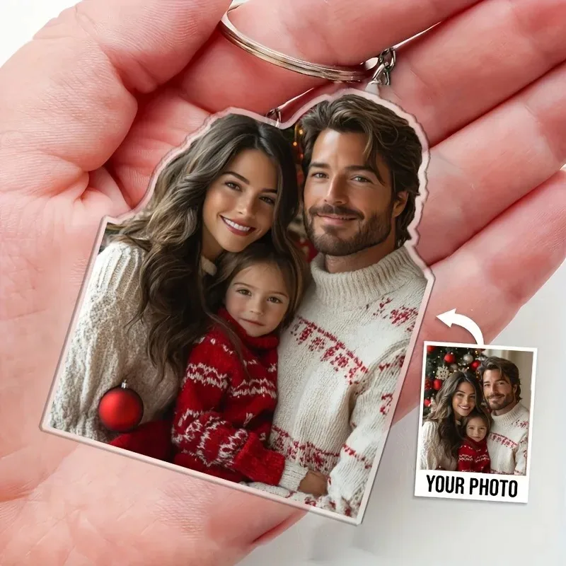 Custom Cutout Acrylic Photo Keychain Personalized Family Picture Keyring Custom Portrait Bag Pendant Christmas Souvenir Gift