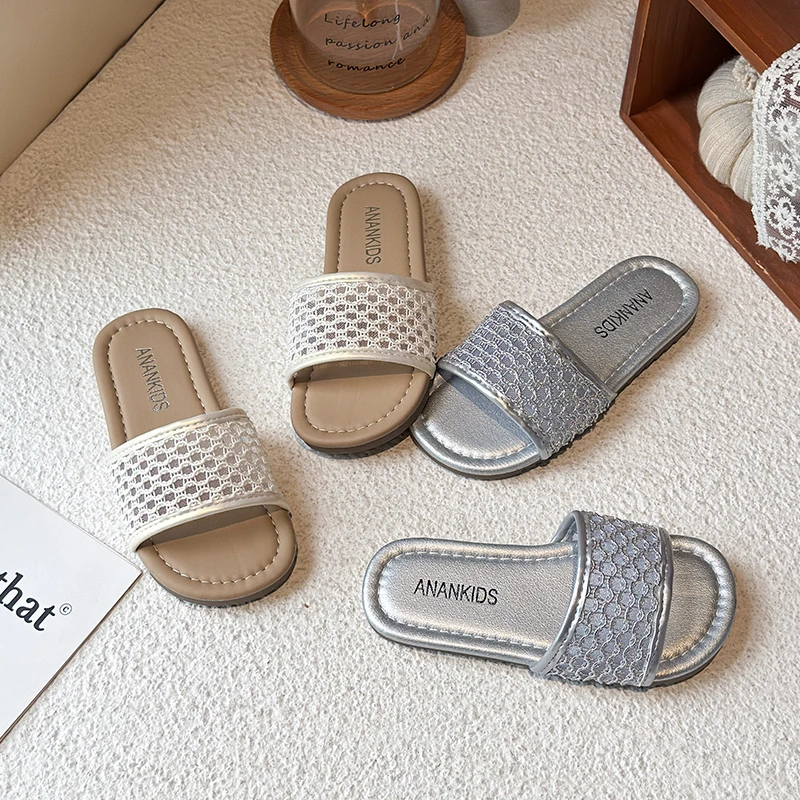 

Summer Boys Girl's Slippers Mesh Open Toe Casual Chic Kid's Flat Shoe Solid Colors Slip-on Anti-slip Daily Light Children Shoes