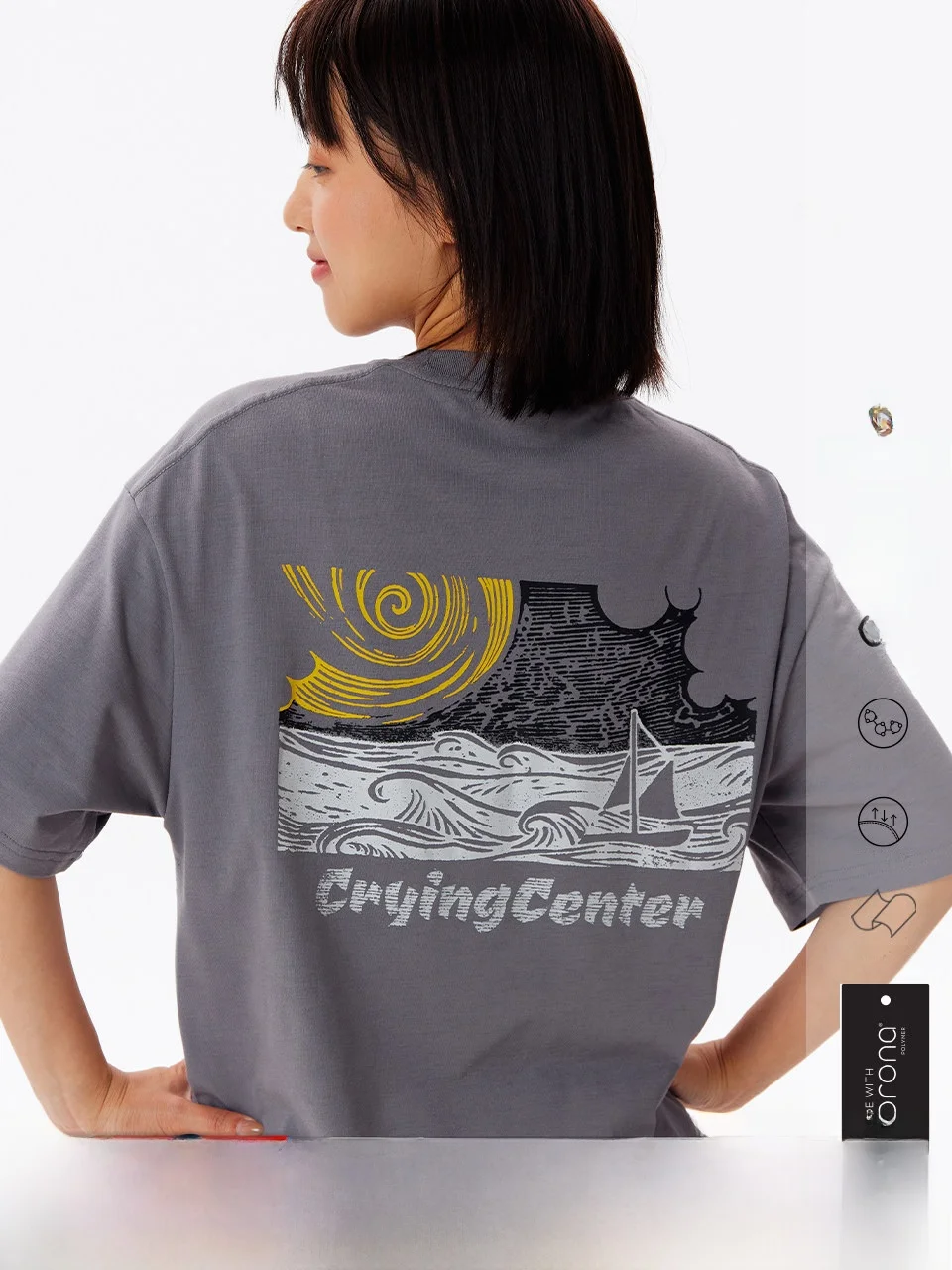 

Crnenter Qui Dry Stamp Tear Sea Drifting Small Boat T-irt Polyester Fiber Loose Fit Youthful ular Summer Wear