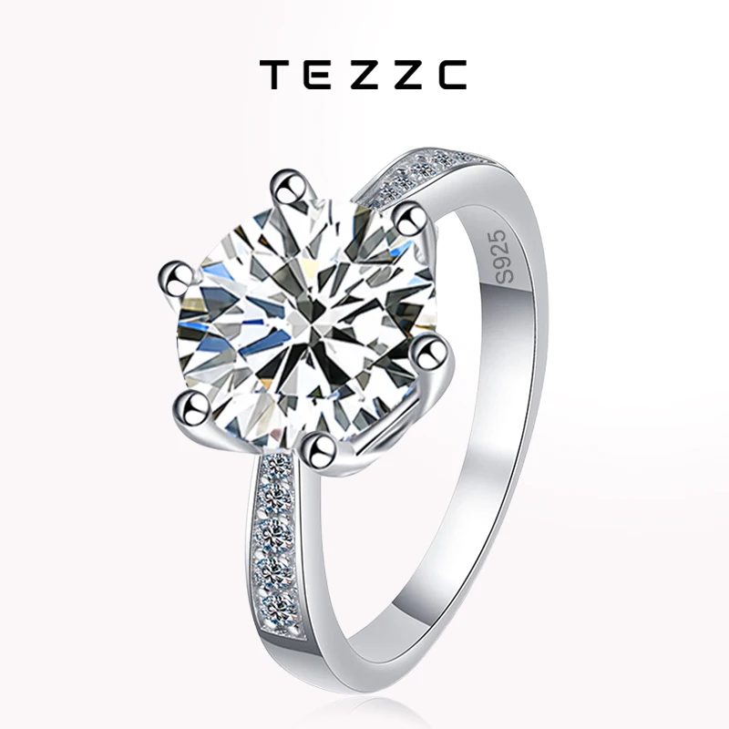 Tezzc 0.5ct 1ct 2ct Moissanite Engagement Ring For Women S925 Sterling Silver diamond Rings Wholesale Jewelry with Certificate