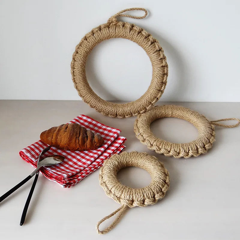 

1Pc Straw Linen Rope Woven Round Ring Tableware Mat Placemat Coaster Pot Plate Pad Kitchen Table Decoration