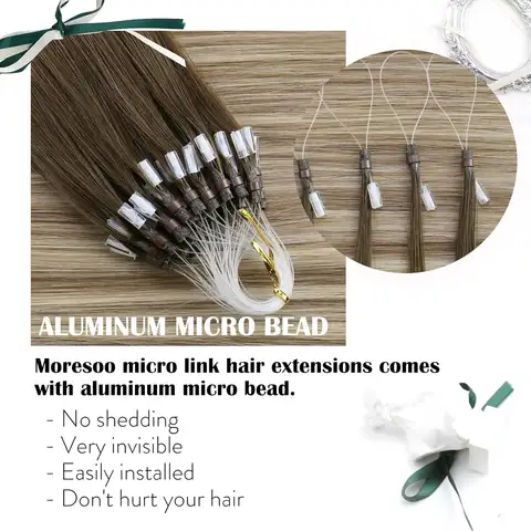 Moresoo Micro Link Hair Extensions Human Hair Balayage 1G/1S Micro Loop Human Hair Extensions Ombre Microlink Hair Extensions