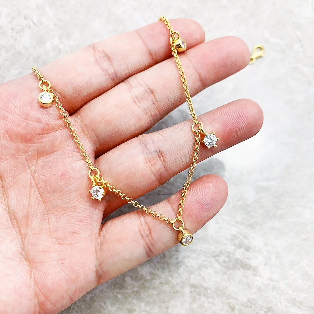 Złoty łańcuszek naszyjnik białe kamienie Fine Jewelry europa 925 srebro 2023 Brand New modny prezent dla kobiet — zdjęcie 7