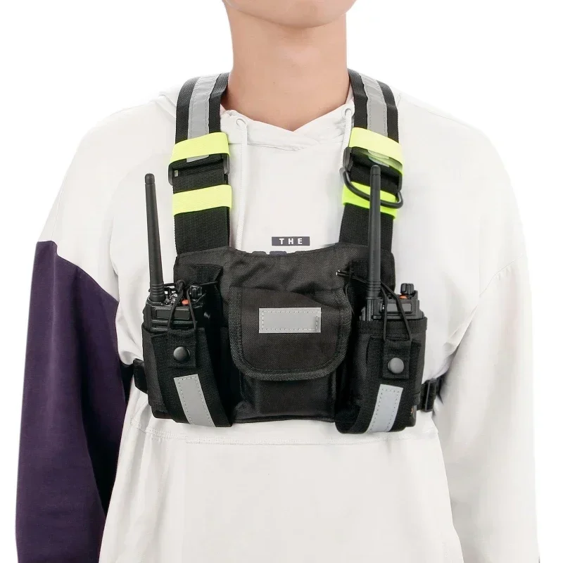 วิทยุไหล่ Holster วิทยุสองทางสะท้อนแสงสายรัดผู้ถือกระเป๋าเสื้อกั๊ก Rig Walkie Talkies Front Pack กระเป๋ากรณี