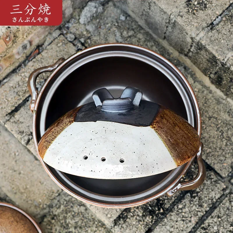 Hot-selling three-part Japanese clay casserole stew pot for home use with open flame and high temperature resistant