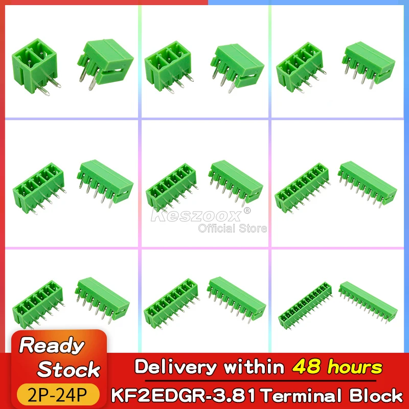 

Tcenofoxy 2edgr3.81mm Green Phoenix Connector Terminal 2/3/4/5/6/7/8/9/10/12/16/14/18Pin Block PCB Screw Plug Header Socket