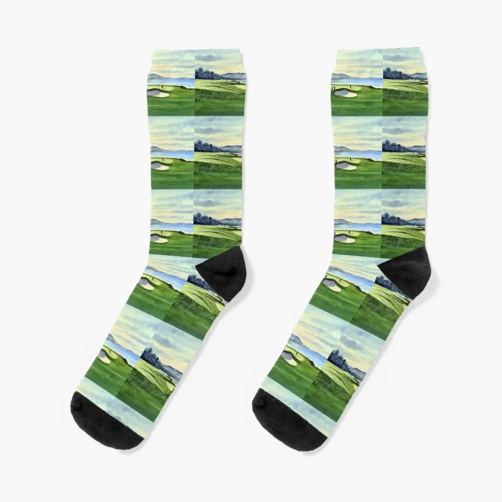 

Pebble Beach 9Th Hole Socks christmass gift loose funny sock men cotton high quality Socks Girl Men's