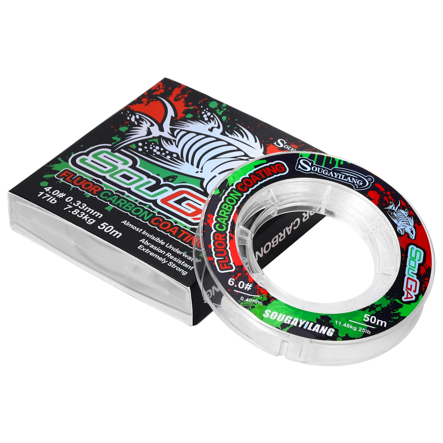 Sougayilang 50M Fluorocarbon-Angelschnüre mit geringer Dehnbarkeit und hoher Empfindlichkeit, 3-25LB Angelschnüre, Angeltest, Angelzubehör, Pesca