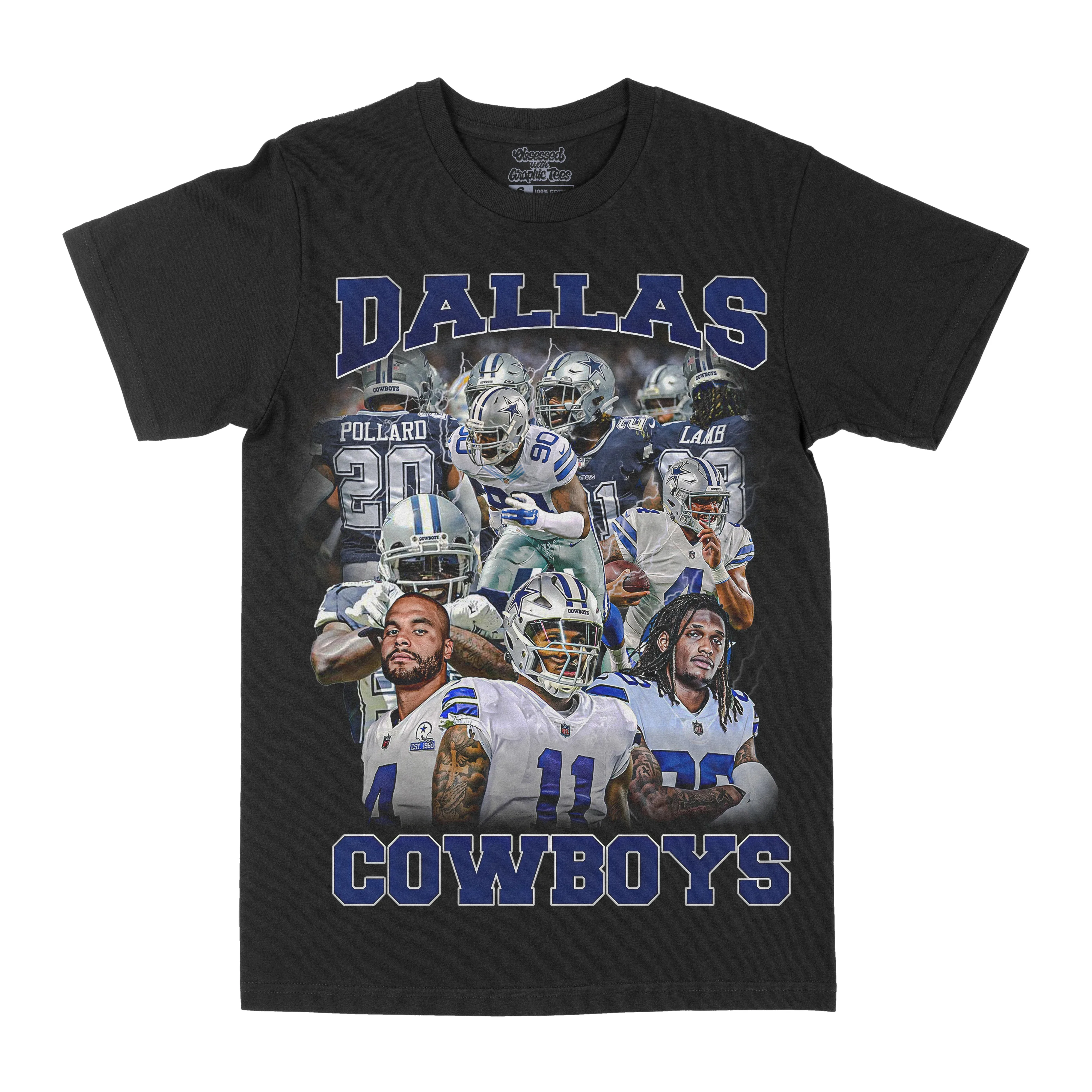 Camiseta masculina de algodão Dallas Cowboys Players, estilo casual atlético preto