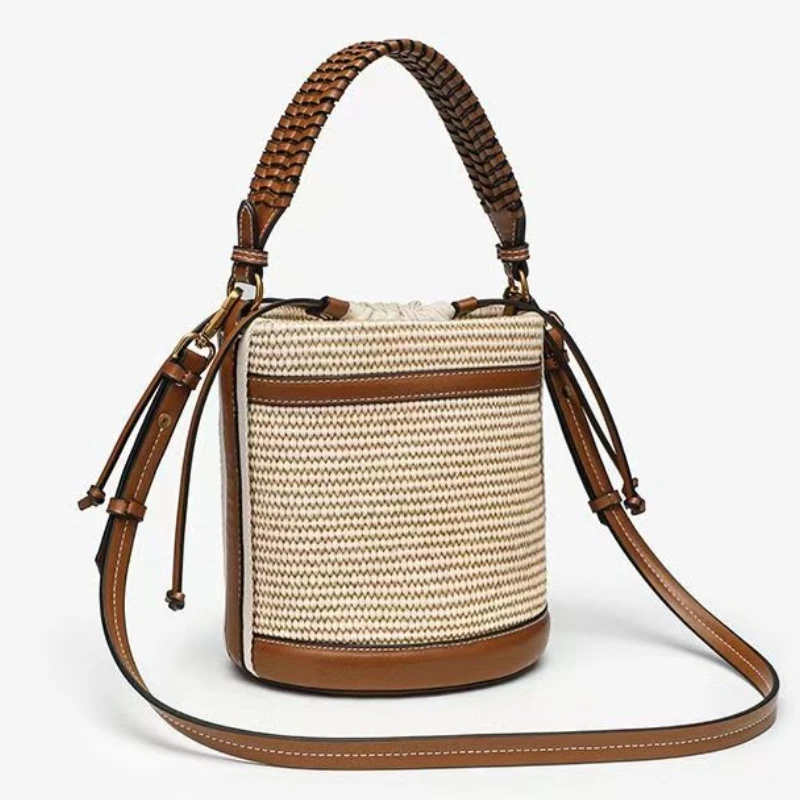

2025 Autumn/Winter New Hand-held Bucket Bag, Woven Beach Personalized Commuter Crossbody Bag New Female Shoulder Bag Fashion