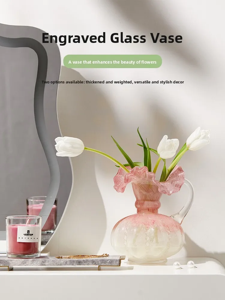 

Pink Cry Стеклянная ваза середины века Fengtong Высококачественный лак Art Fre Цветы Гостиная Цветочная композиция Орнамен...