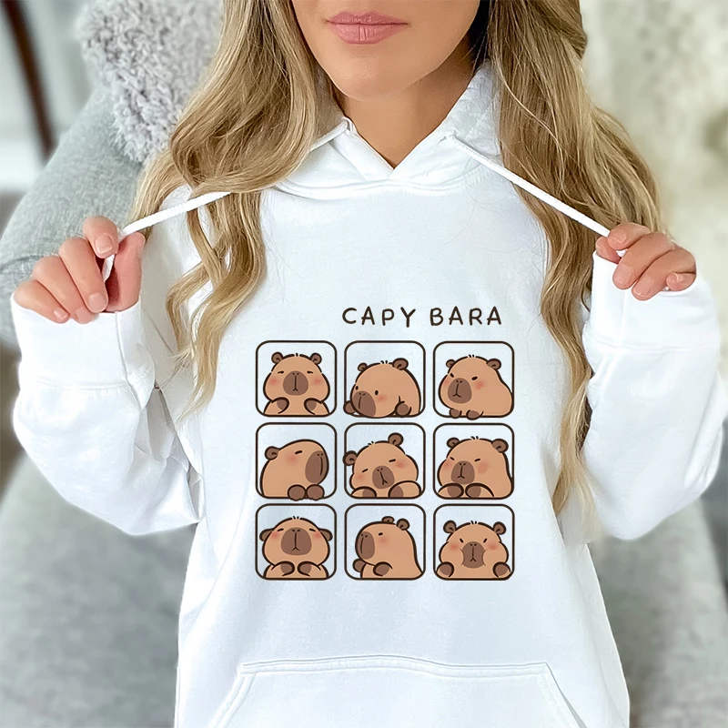 Capybara hadiah kekasih Hoodie wanita lucu kartun Capybaras dicetak pria wanita Fashion kasual Hoodie uniseks lucu Capybara Hoodie