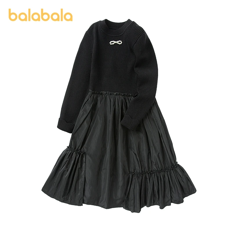 

Balabala Children Dresses Girls Irregular Patchwork Long Dresses 2024 Summer New Elegant Clothing for Preteens and Teenagers