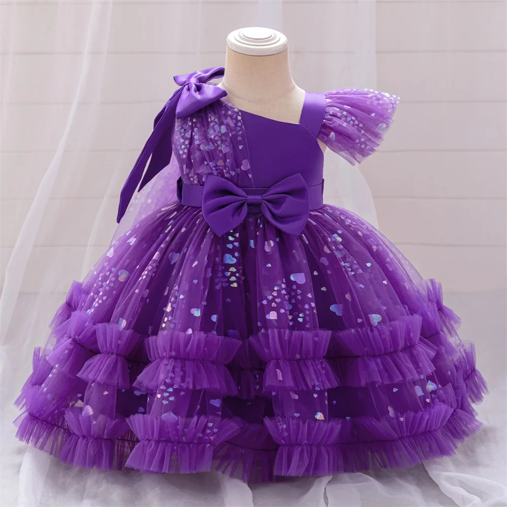 Baby Girls Sequin Bow Birthday Baptism Dress Party Dresses For Toddler Kids Pink Lace Evening Gown Children Fashion Summer Wear