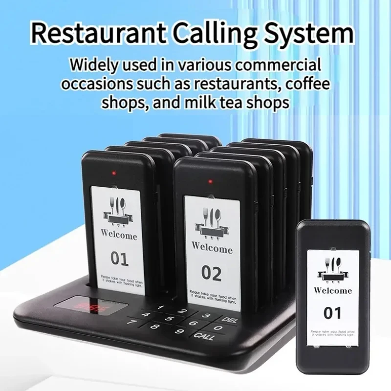 Restaurant Pager Wireless Calling System 10 Coasters Buzzer Beeper Bell Receivers For Fash Food Bar Cafe Food Truck Hotel Church