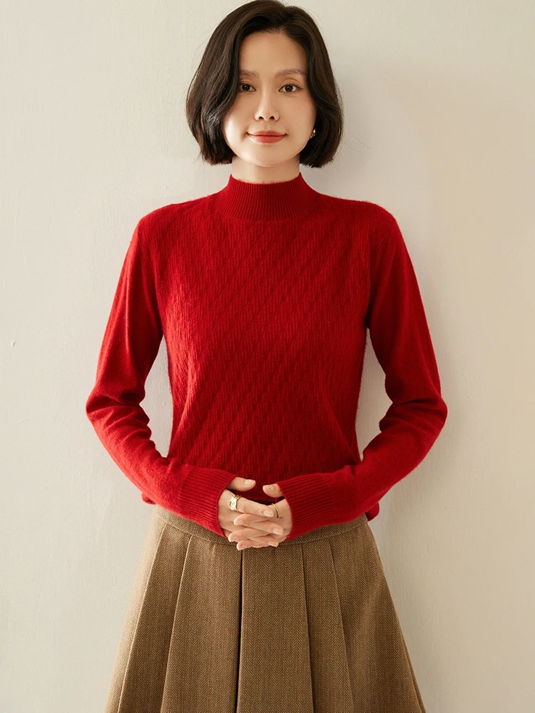가을 겨울 여성 100% 캐시미어 풀오버 니트 스웨터 목폴라 단색 심플 두꺼운 따뜻한 패션 상의