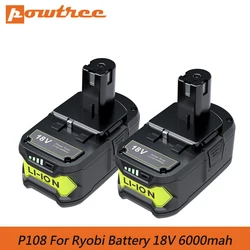 6.0Ah 18V Replacement Battery for Ryobi 18V Lithium Battery for P108 P102 P103 P104 P109 18-Volt For ONE+ Cordless Tool