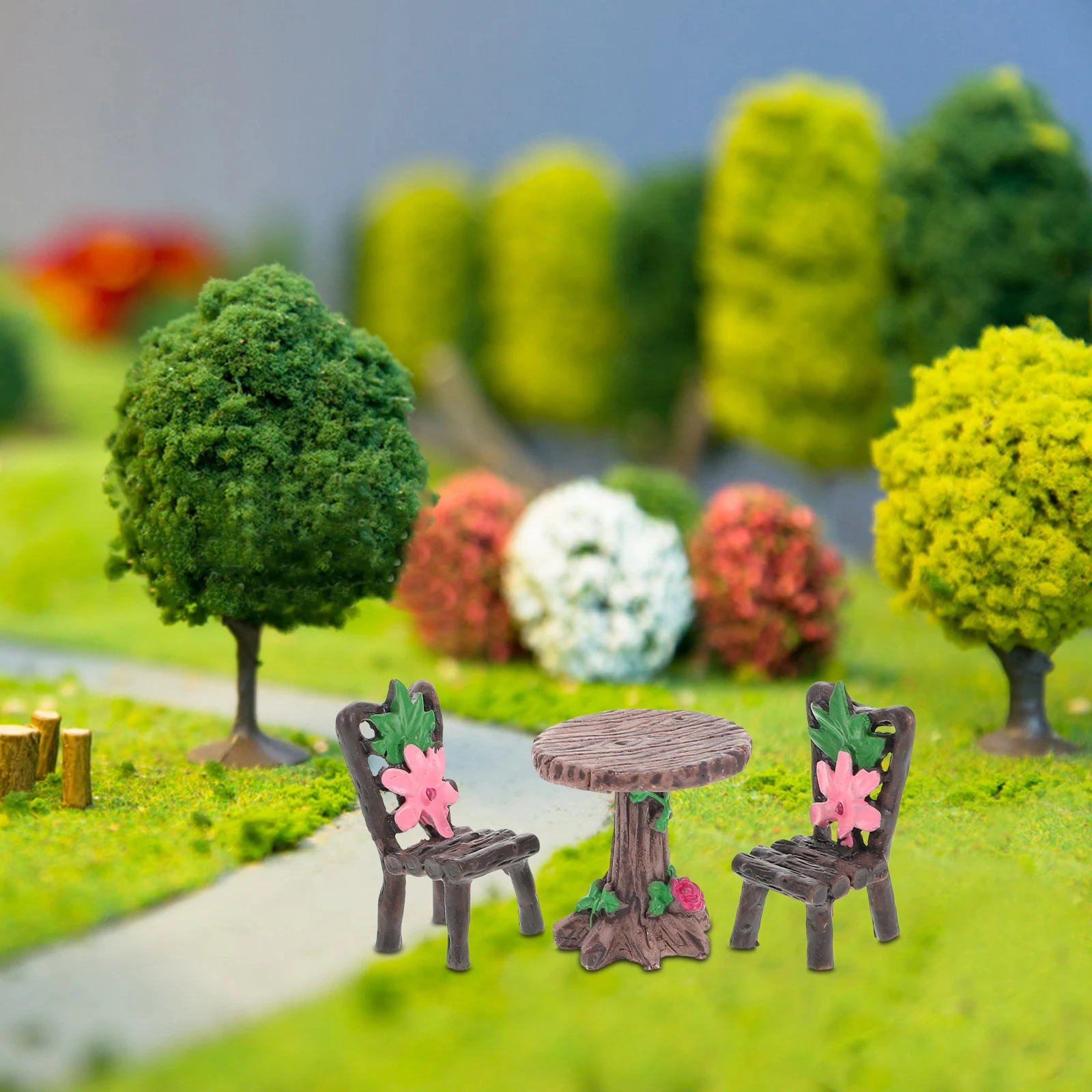 2 set 2 sets miniatuur tuinmeubelen hars tafel stoelen micro landschap accessoires poppenhuis decor kleine ambachten groen