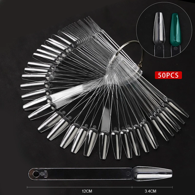50/100 Pcs Clear Nail Practice Tips Fan Shape Gel Polish Color Testing Swatch Samples Flat Nail Art Training Models