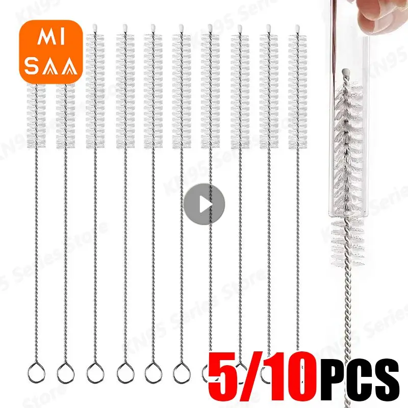 10Pcs Drinking Straw Cleaning Brush Kit Straw Tube Pipe Cleaner Nylon Stainless Steel Long Handle Cleaning Brushes for Straws