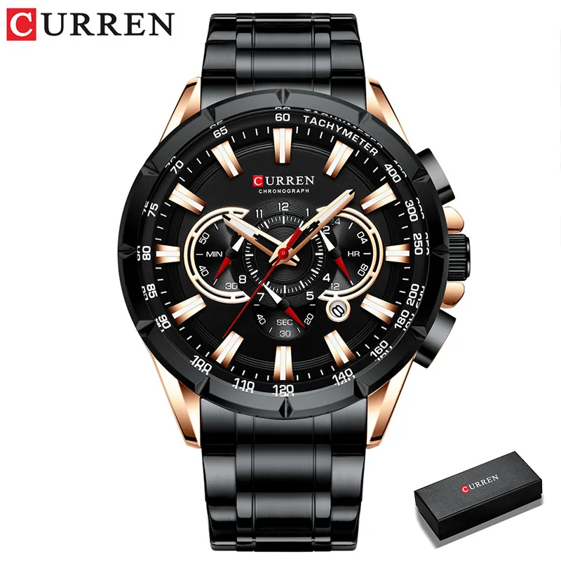 CURREN Luxury Brand Casual Chronograph Wristwatches for Mens Stainless Steel Quartz Watch Male Creative Clock