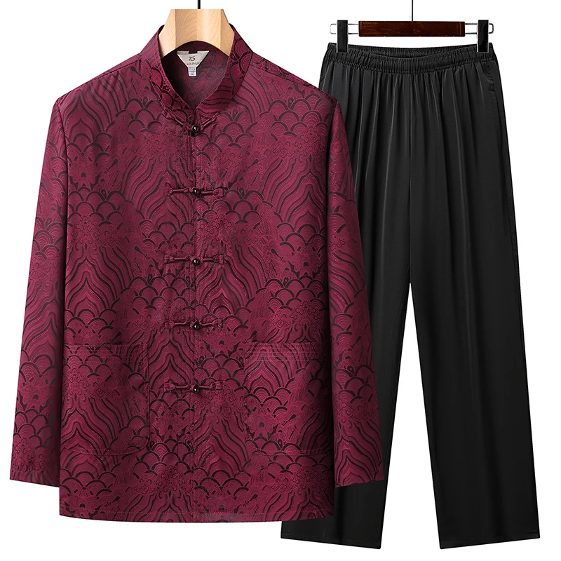 New Men's Chinese Traditional Clothing Jacquard Kung Fu Tai Chi Hanfu Long Sleeve Set Chinese Style Outfit - view 5