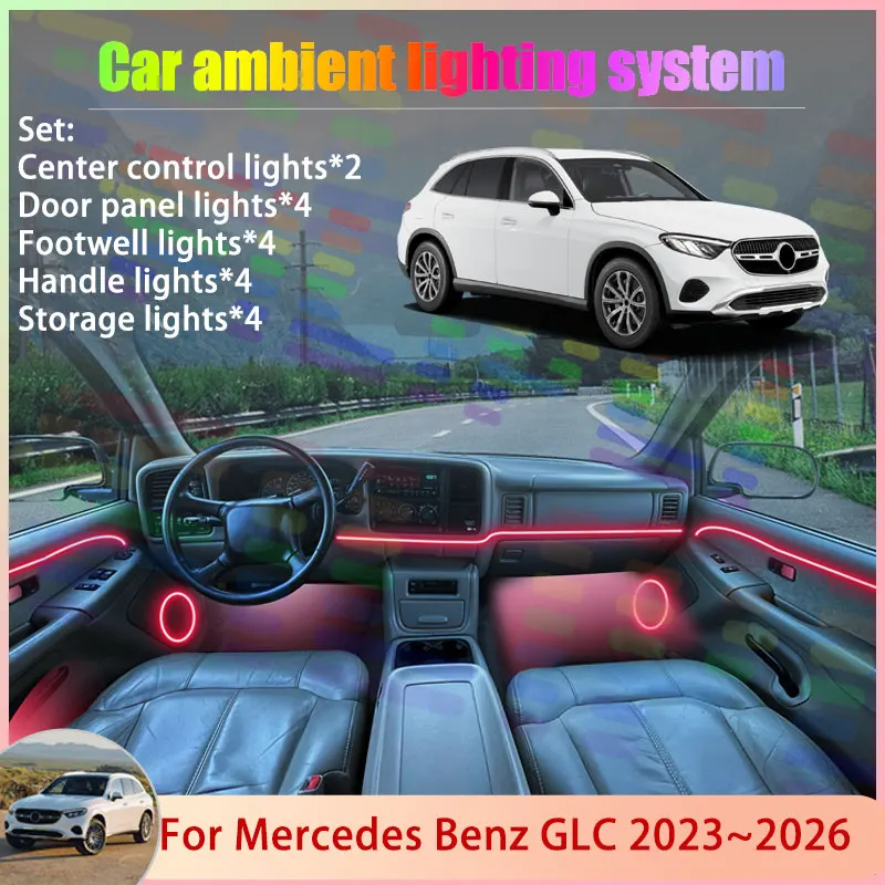

For Mercedes Benz GLC MK2 2th X254 C254 2023~2026 2/18 in 1 Car Atmosphere Light Lamp RGB Shade Ensemble Streamer Atmosphere Set
