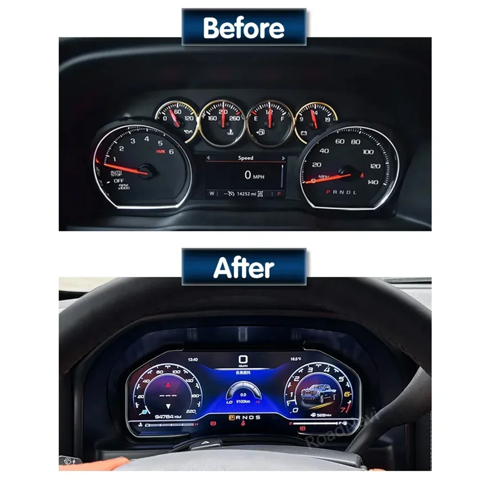 

12,3-дюймовый автомобильный приборный комплект RoadNavi для Chevrolet Silverado GMC Sierra 2013-2020, автоматический спидометр