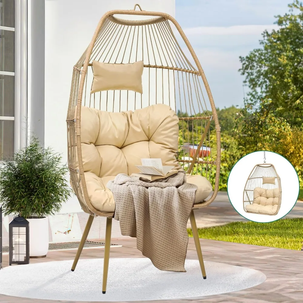 

2 in 1 Egg Chairs with Stand Egg Hanging Swing Chair Rattan Wicker Chairs with Cushions Indoor Outdoor Chair, Patio Swing