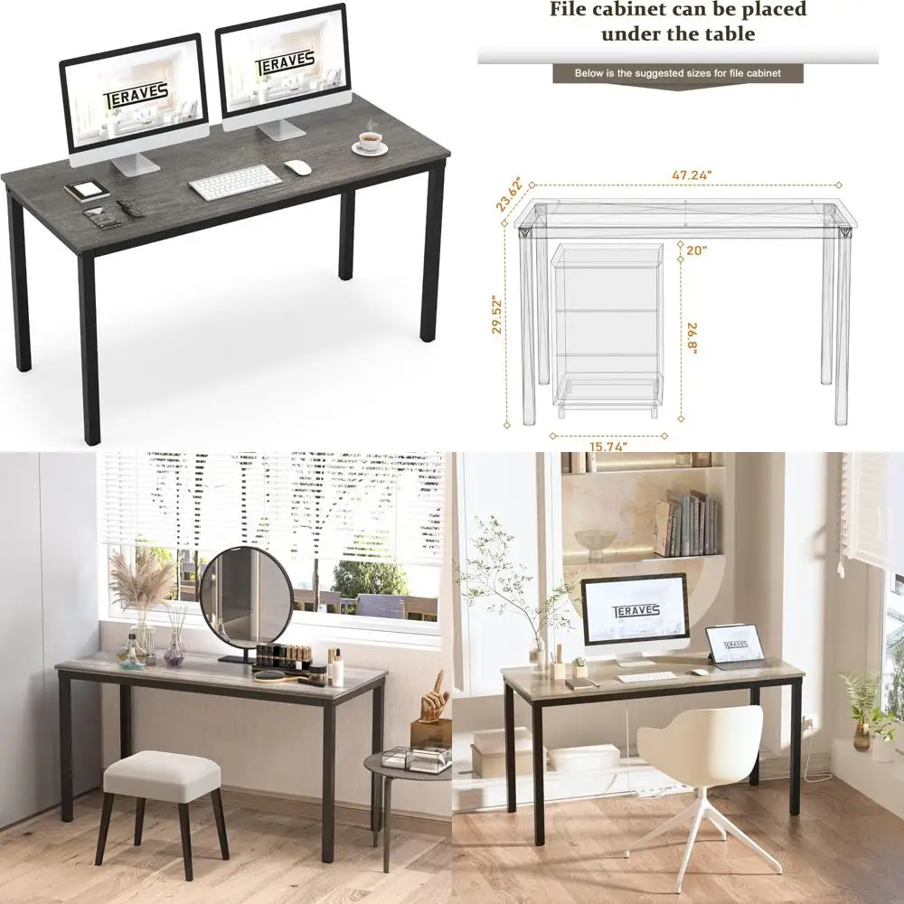 

Sturdy Home Office Writing Desk, Dining Table, 47.24 Black Oak Finish