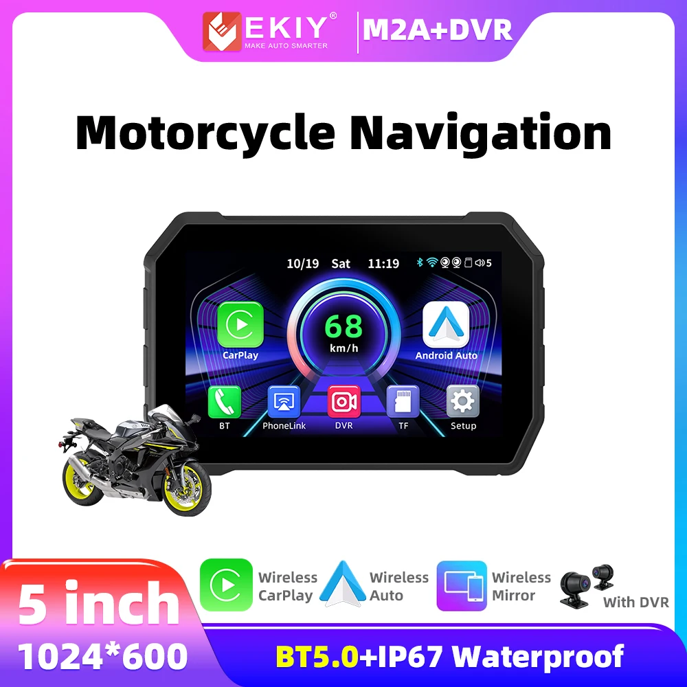 

EKIY 5-дюймовый мото GPS водонепроницаемый беспроводной Android Auto Apple Carplay портативный мотоциклетный экран навигации по мотоцикле