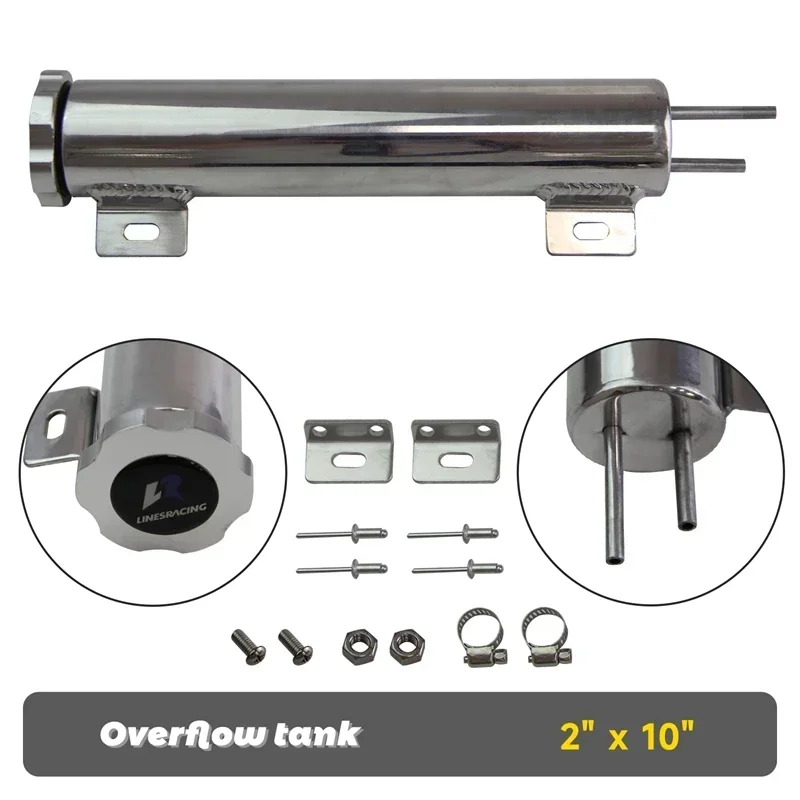 Polished Alunimum Universal  2x10 inch 14 Ounces Radiator Overflow Tank Catch Can with Mount Bracket