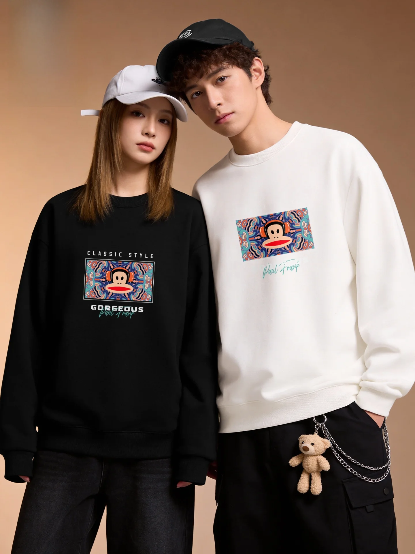 

American Sle Big Mouth Monkey Couple's Sweatirt ex Spring 2026 New Loose Fit Long Sve round Ne Thermal