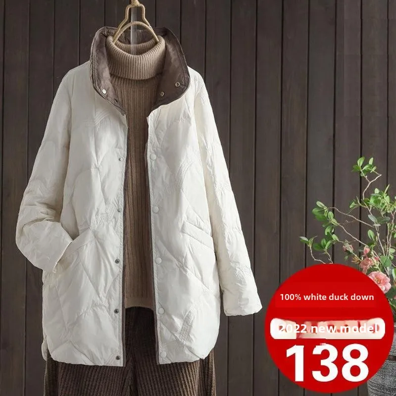 

Light down Coat Slim Fit Medium Length Lightweight Spring Faion Ladies' Puffer Jaet Vest without Hood White Du down