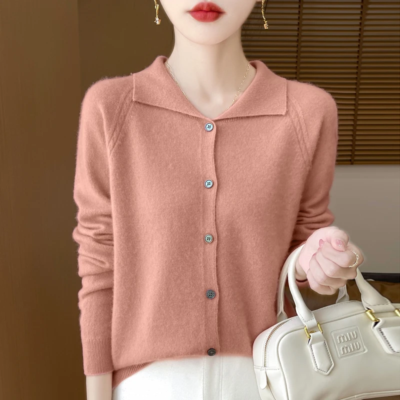 Autumn and winter new women\'s sweater POLO neck pullover autumn and winter 100% merino wool solid color fashion sweater top.