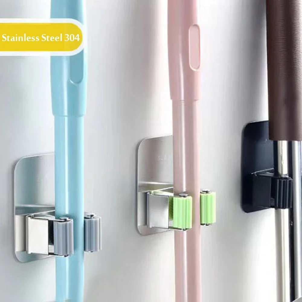 

304 Stainless Steel Hooks Multi Wall Mounted Mop Organizer Holder RackBrush Broom Hanger Hook Kitchen bathroom Strong Hooks
