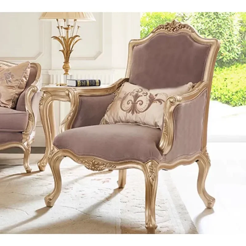 Champagne Gold Solid Wood Carved Flower Living Room Sofa Coffee Table Set American Light Luxury Fabric Villa Three Seater