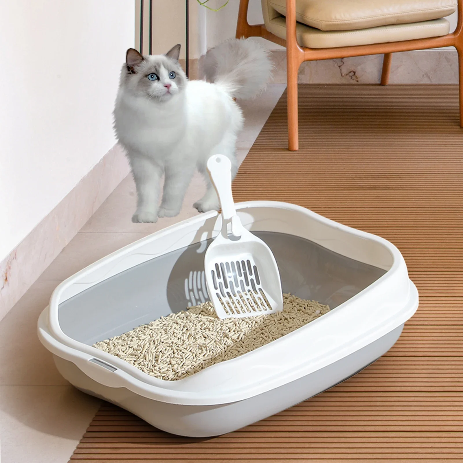 

Semi-enclosed Litter Box Spatter-proof Cat Toilet Large Kitten Cleaning Supplies Large Cat Poop Bowl Pet Bupplies
