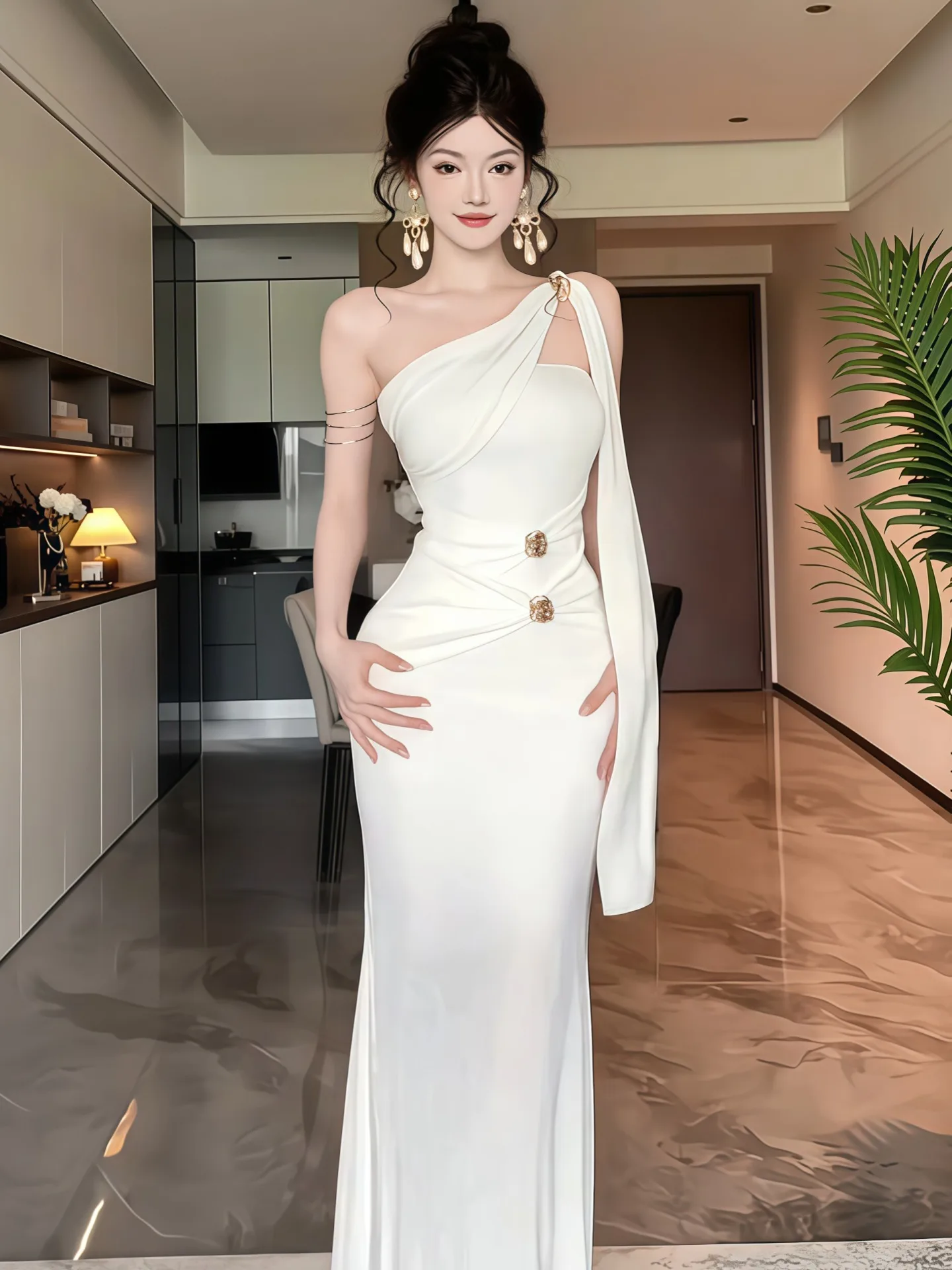 

Sexy Autumn Winter Long Sve Birthday Par Dr Women's Slim Fit Asymmetrical Wrap around Skirt High Waist Gown for Ladies